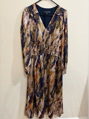 Julia Jordan Green/Navy Abstract Print Long Sleeve Midi Dress